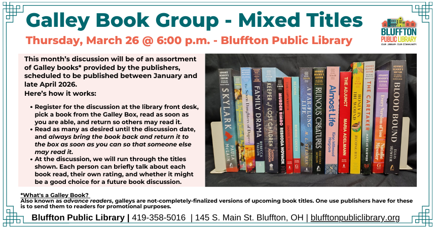 Galley Book Group to review upcoming titles Galley Book Group to review upcoming titles