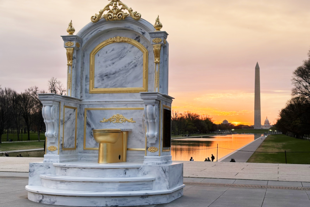 Group behind Epstein-Trump statues has a new giant gold toilet sculpture installed on the National Mall Yahoo news home