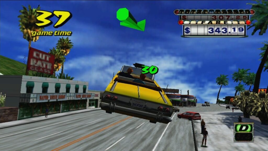 Crazy Taxi, with large objective arrow.