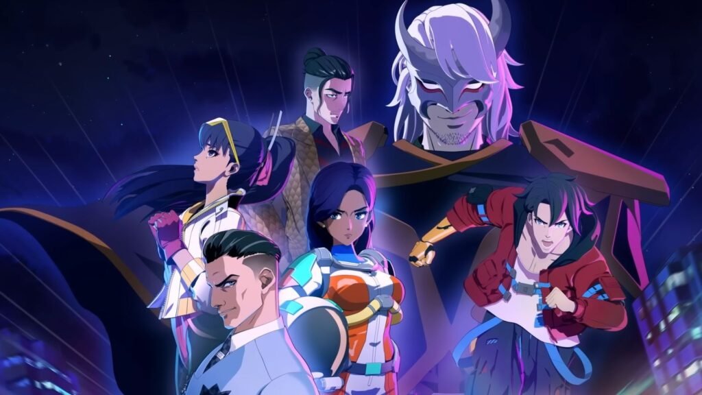 Screamer review | PC Gamer Screamer cover image of cast arranged looking at camera over cityscape