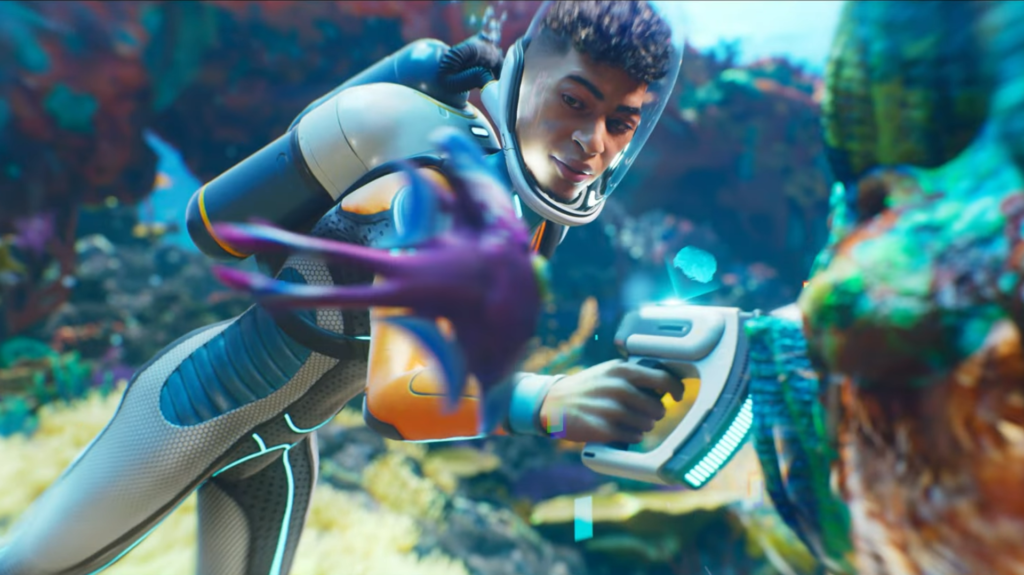 Diver looking at a fish