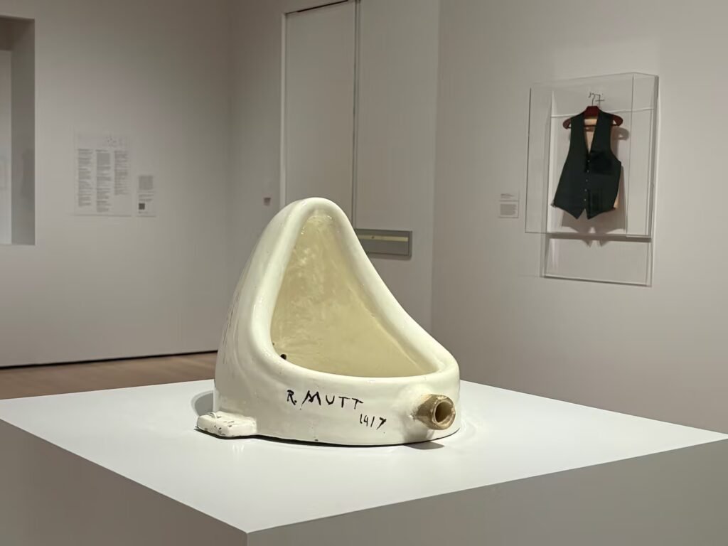 Marcel Duchamp, "Fountain," 1950 (replica, after the 1917 original was lost). Installed at the Museum of Modern Art's "Marcel Duchamp" until August 22.