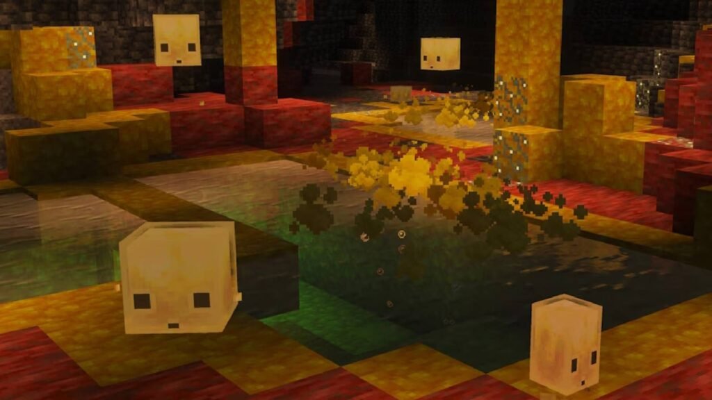 Sulfur Cube in a Sulfur Cave in Minecraft