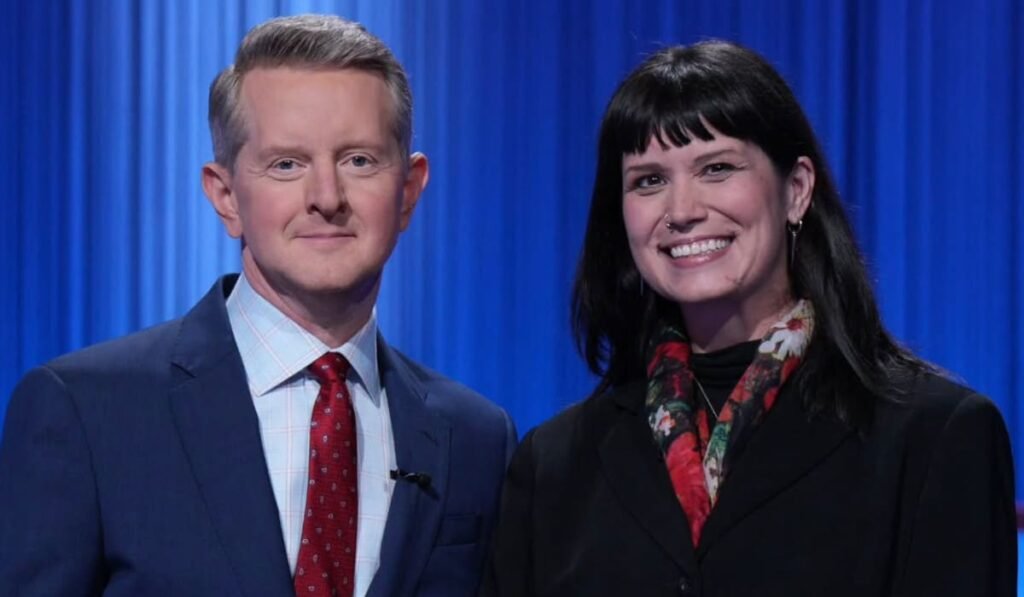 Tini Howard (right) with Jeopardy! host Ken Jennings