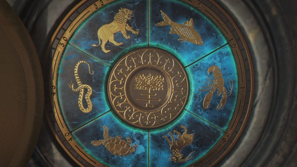 Fireplace puzzle solution in 007 First Light 007 First Light - A metal dial with buttons represented by animals