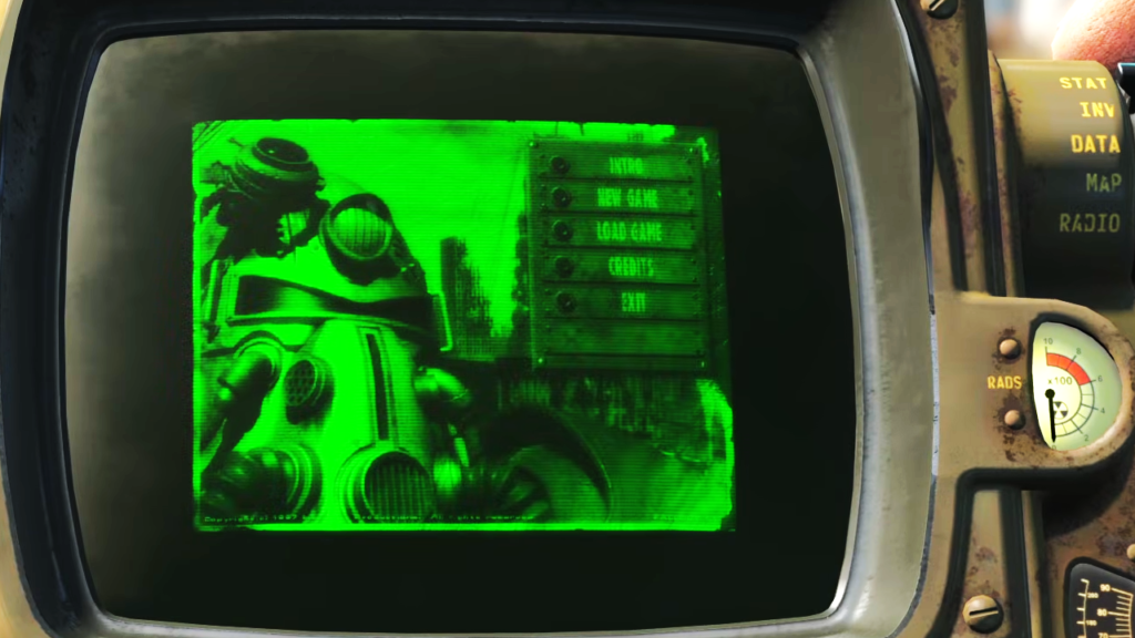 Fallout 1 title screen shown in-game on Fallout 4 Pip-Boy.