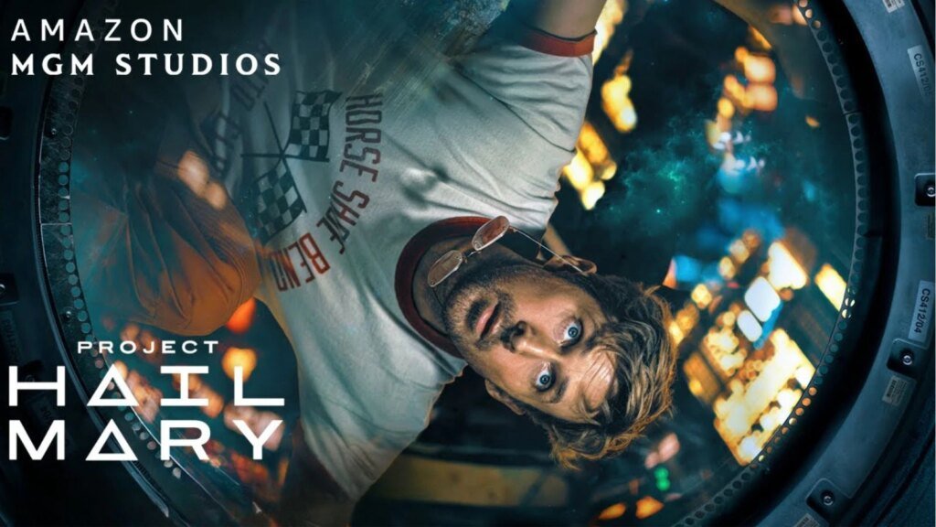 Ryan Gosling seen on the poster of Project Hail Mary wading through space.