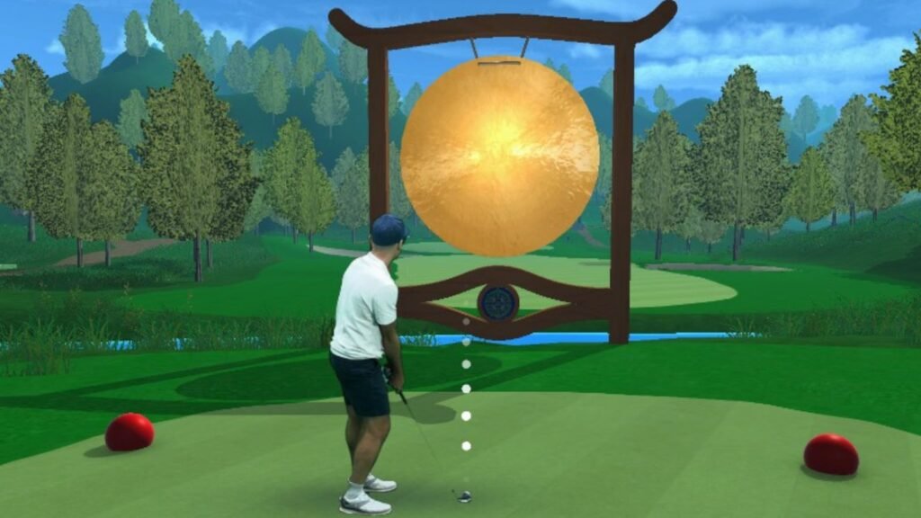 Preparing to golf at a gong in Normal Golf Game.
