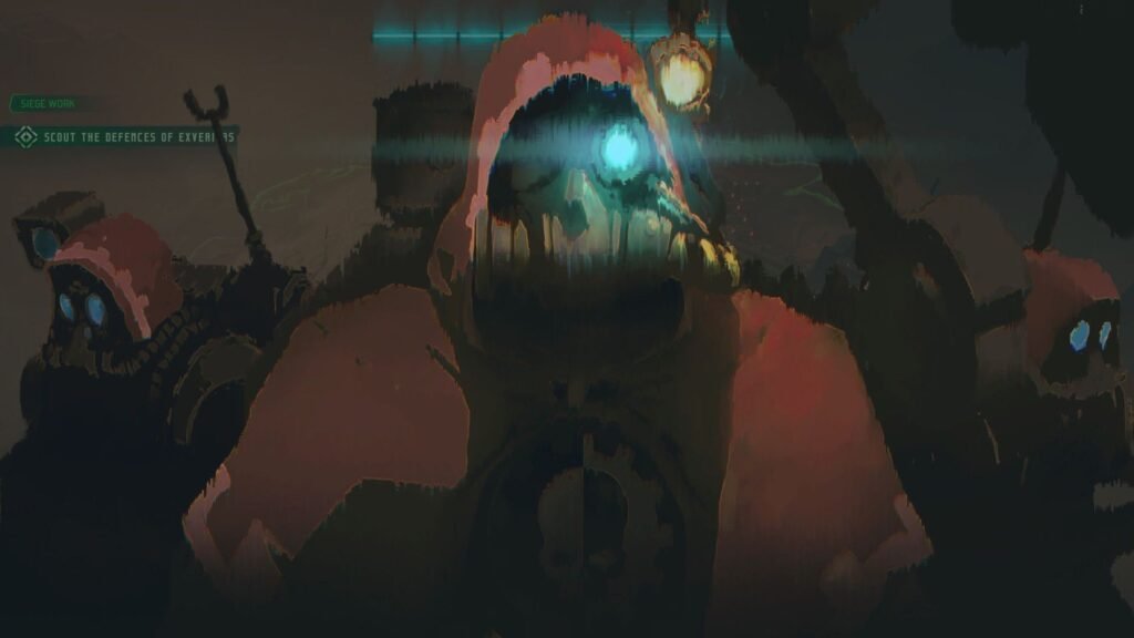 Tech-priests in red robes, their cybernetic eyes glowing blue