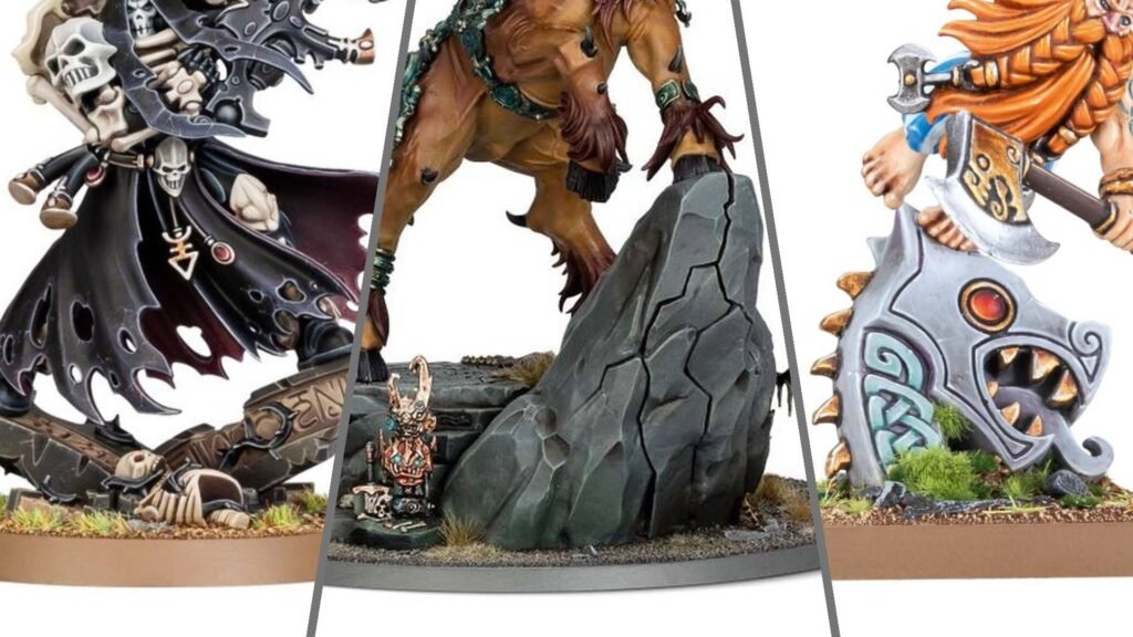Three example of "tactical rocks" on the bases of Warhammer miniatures
