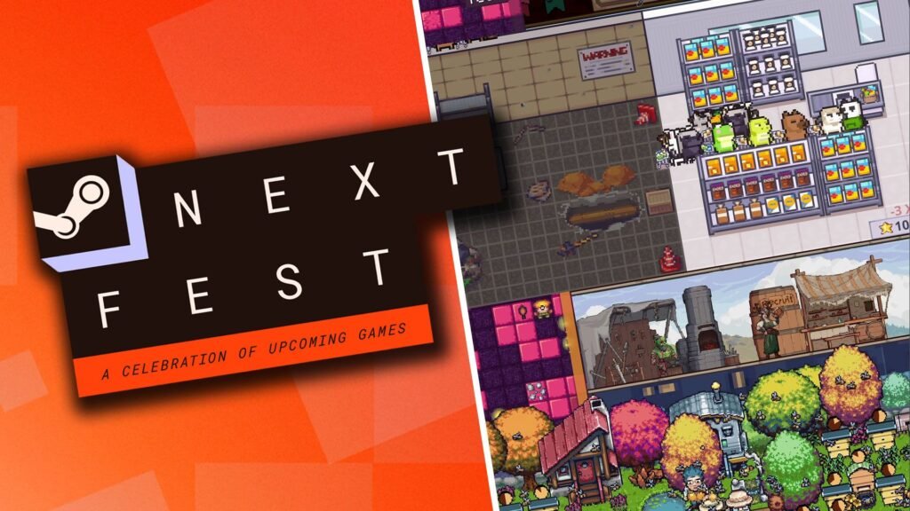 The Steam Next Fest 2026 logo beside a collage of idler games