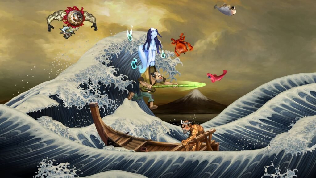 Combat takes place on a choppy ocean