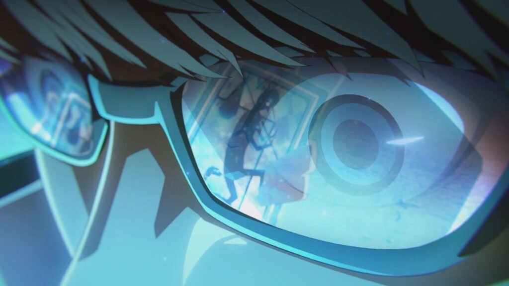 Close-up of Persona 4 protagonist's eyes as he summons a persona.