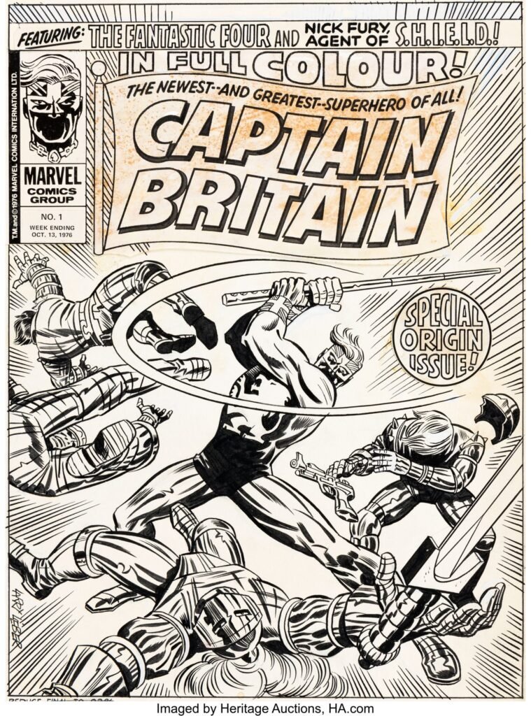 Larry Lieber and Frank Giacoia Captain Britain #1 First Appearance Cover Original Art (Marvel UK, 1976)
