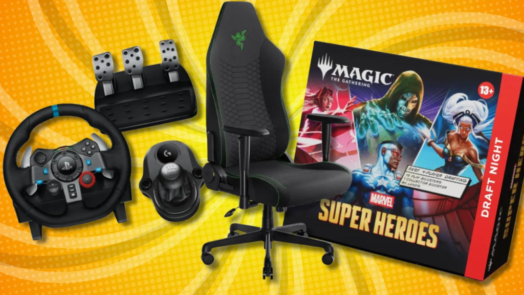 27″ Samsung G5 OLED Gaming Monitor, MTG x Marvel Draft Night Box, Logitech G29 Racing Wheel Bundle 27" Samsung G5 OLED Gaming Monitor, MTG x Marvel Draft Night Box, Logitech G29 Racing Wheel Bundle