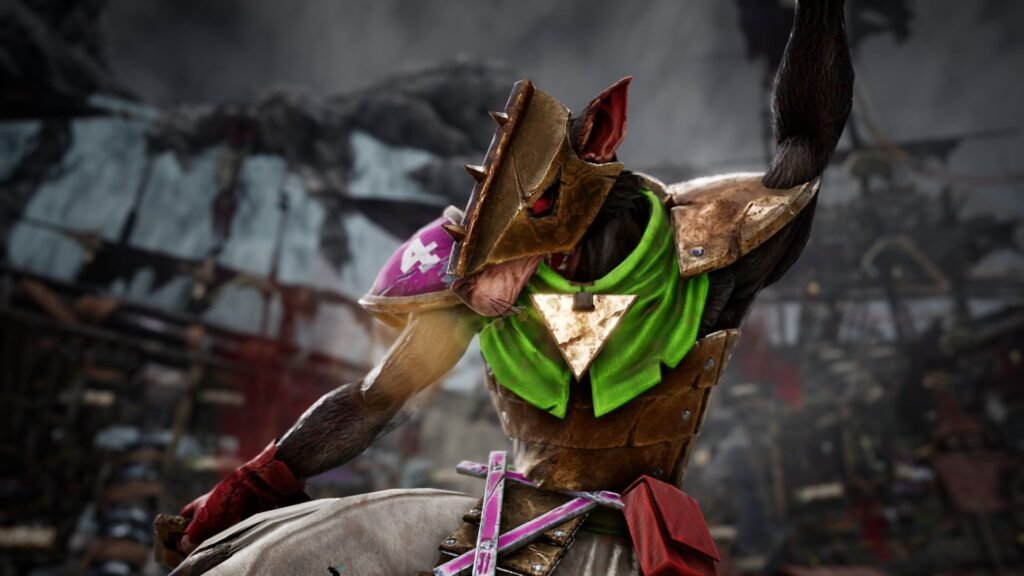 A skaven Blood Bowl player celebrates a touchdown