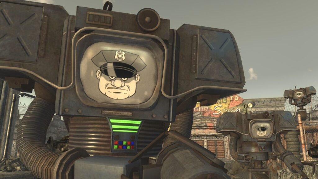 Even Obsidian couldn’t escape the Xbox cuts, with losses ranging from a 21-year veteran artist to an engineer who’d only been there 2 months Two Fallout Securitrons standing before the entrance of the New Vegas Strip.