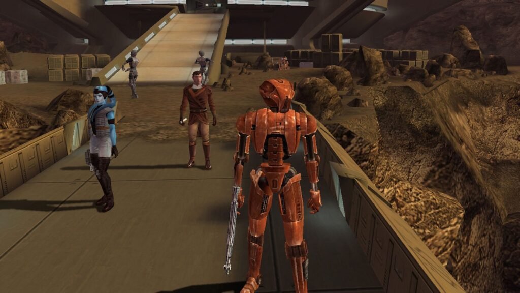 Knights of the Old Republic screen - HK47 and a couple meatbags