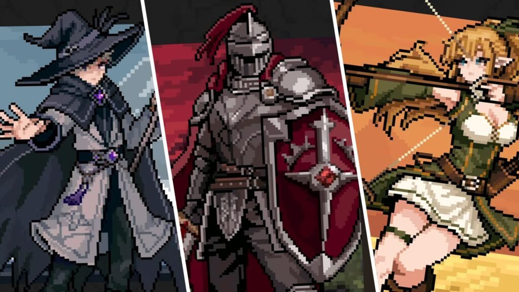 Task Bar Hero - Left to right: Sorcerer, Knight, and Ranger classes in action poses