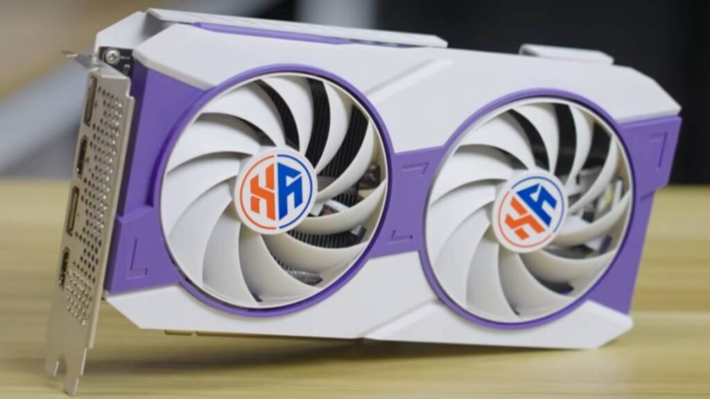 A close up of the RTX 4080M, a modded GPU unoficially released that combines laptop and desktop components of Nvidia's RTX 4080 cards.