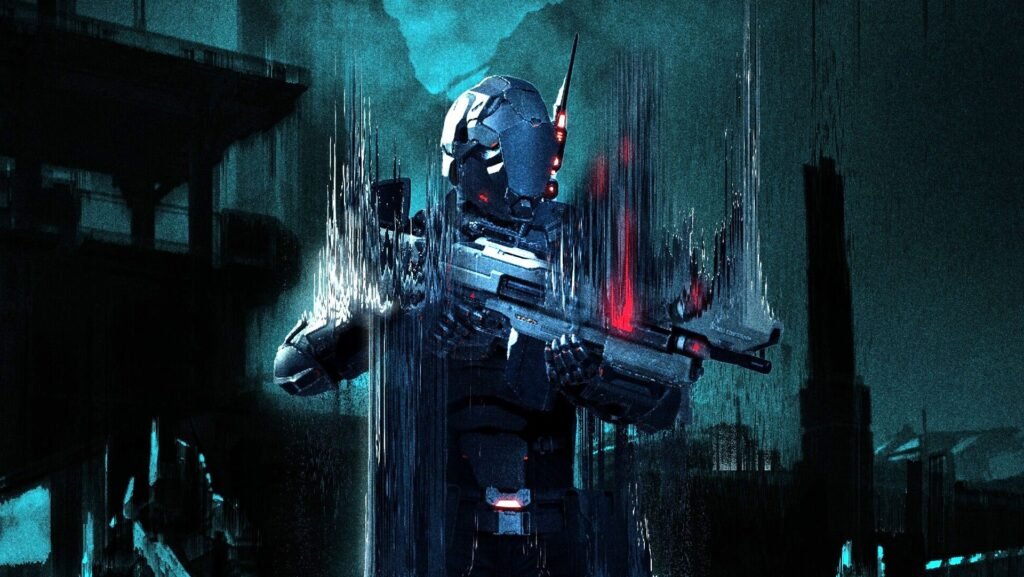 EVE Vanguard War clone key art showing him standing over abstract teal background